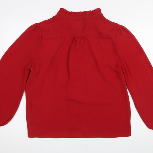 Dunnes Women Red Long Sleeve Ruffle Neck Button Blouse Size 14