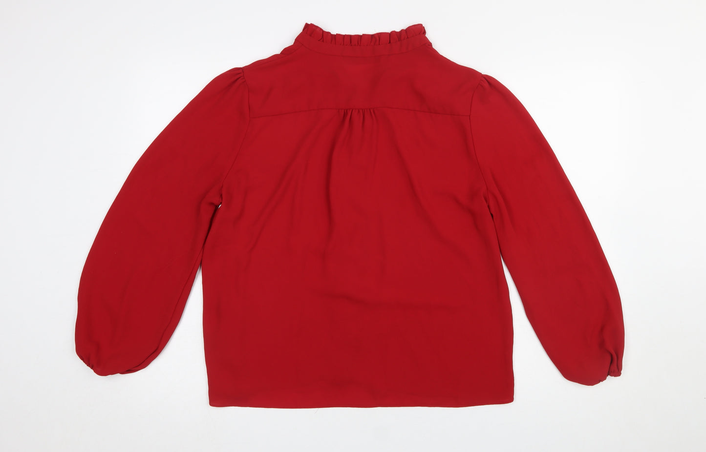 Dunnes Women Red Long Sleeve Ruffle Neck Button Blouse Size 14