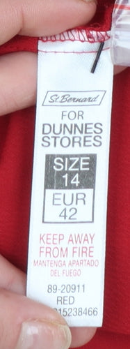 Dunnes Women Red Long Sleeve Ruffle Neck Button Blouse Size 14