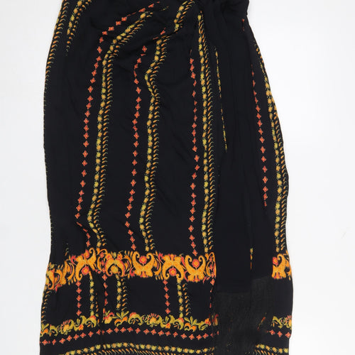 Whistles Womens Black Viscose Midi Skirt Size 10 Embroidered Bohemian Wrap Style