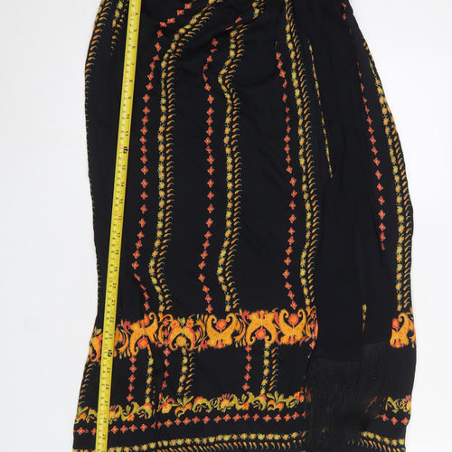 Whistles Womens Black Viscose Midi Skirt Size 10 Embroidered Bohemian Wrap Style