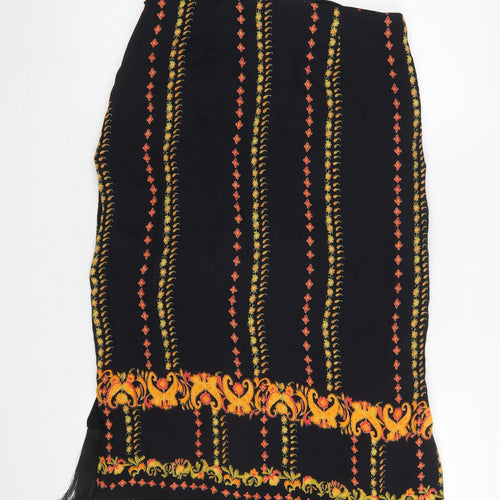 Whistles Womens Black Viscose Midi Skirt Size 10 Embroidered Bohemian Wrap Style