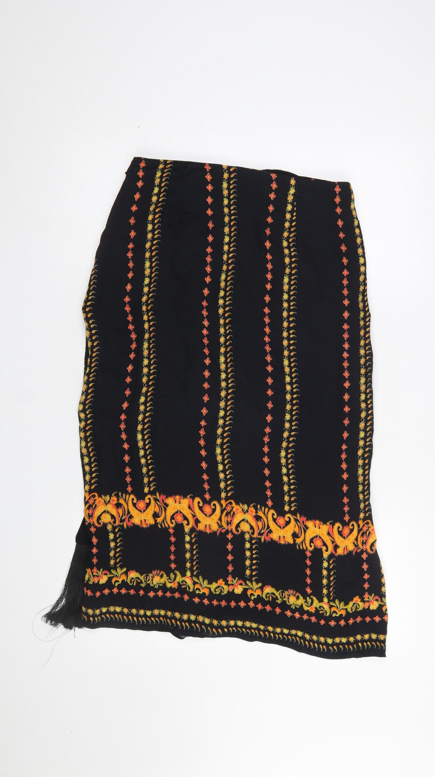 Whistles Womens Black Viscose Midi Skirt Size 10 Embroidered Bohemian Wrap Style