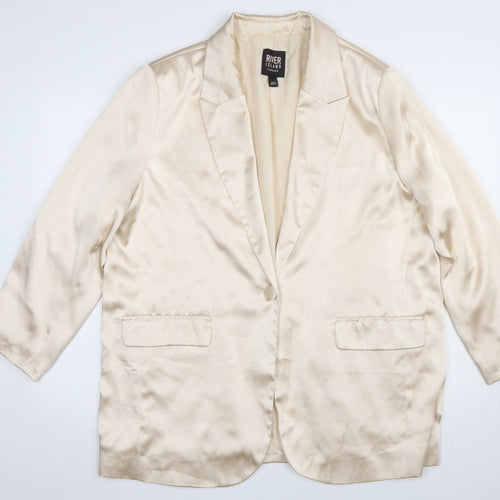 River Island Women Ivory Satin Blazer UK 16 Single Breasted