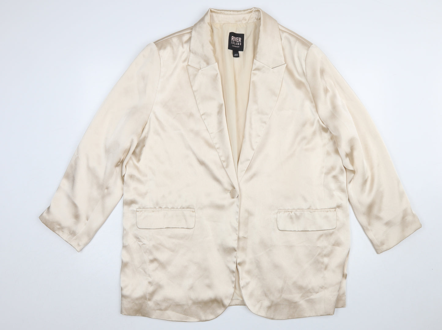 River Island Women Ivory Satin Blazer UK 16 Single Breasted