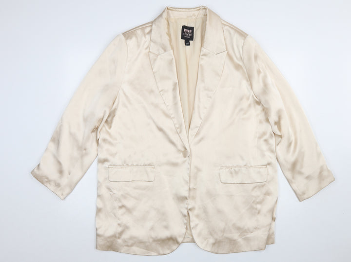 River Island Women Ivory Satin Blazer UK 16 Single Breasted