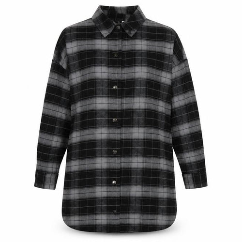 H&M Women Black Check Shirt Dress XS Flannel Cotton Long Sleeve Collared