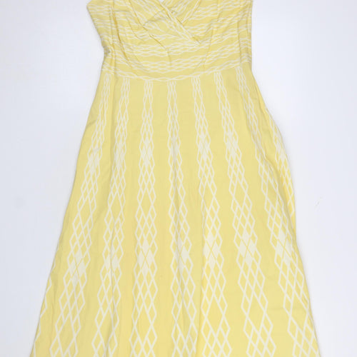 L.K. Bennett Women’s Yellow Geometric Cotton A-Line Dress Size 8