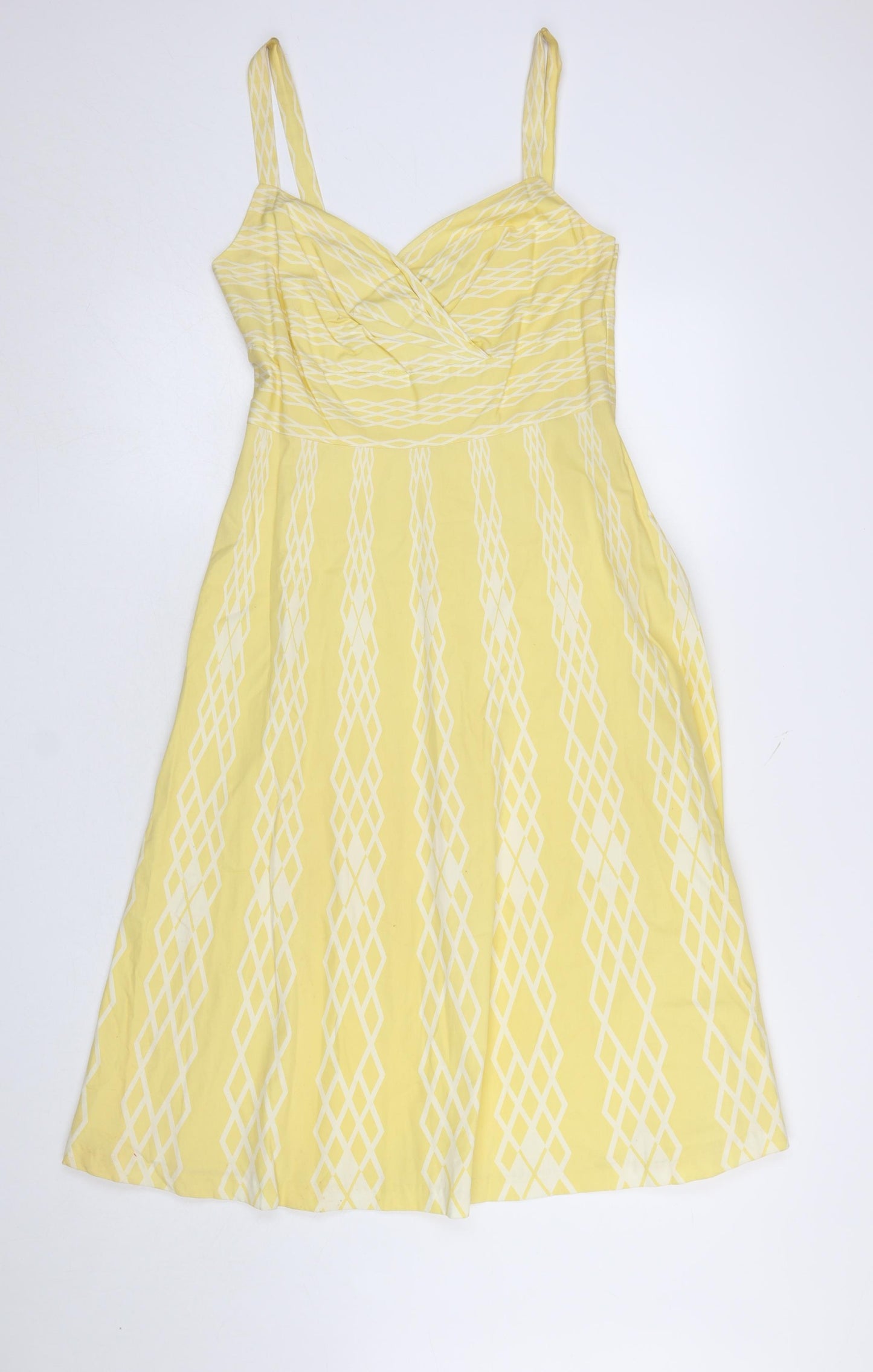 L.K. Bennett Women’s Yellow Geometric Cotton A-Line Dress Size 8