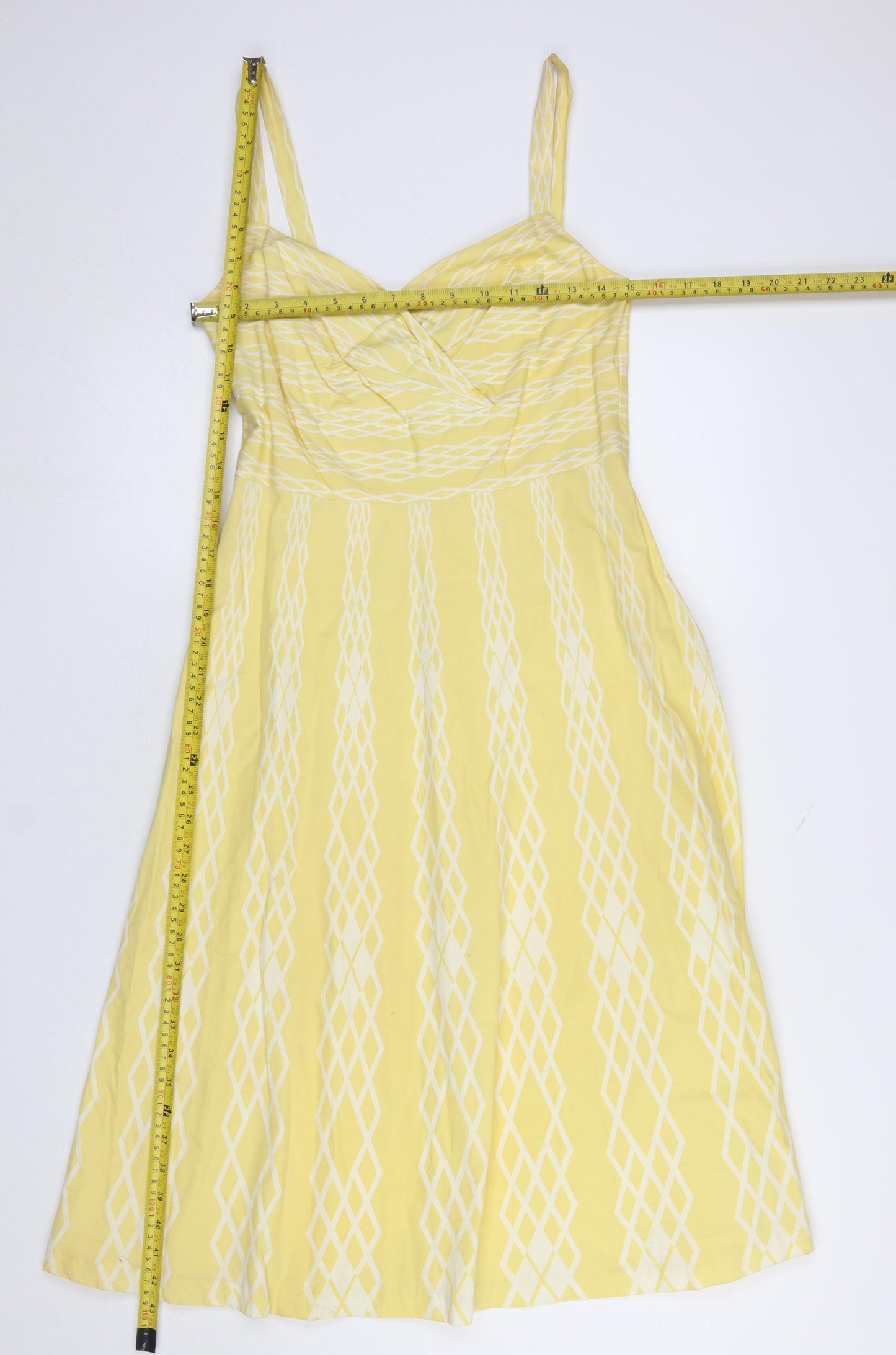 L.K. Bennett Women’s Yellow Geometric Cotton A-Line Dress Size 8