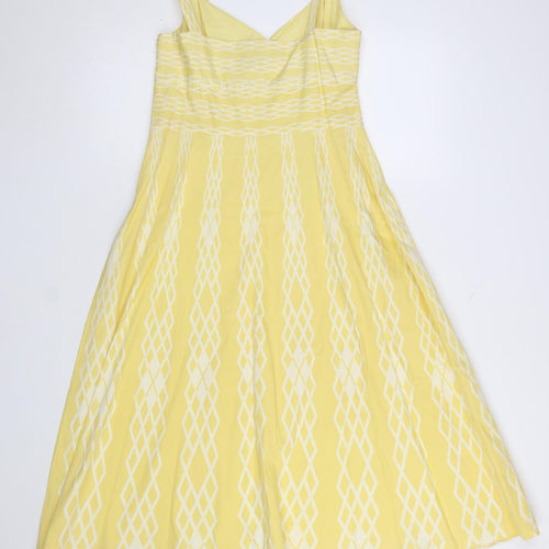 L.K. Bennett Women’s Yellow Geometric Cotton A-Line Dress Size 8