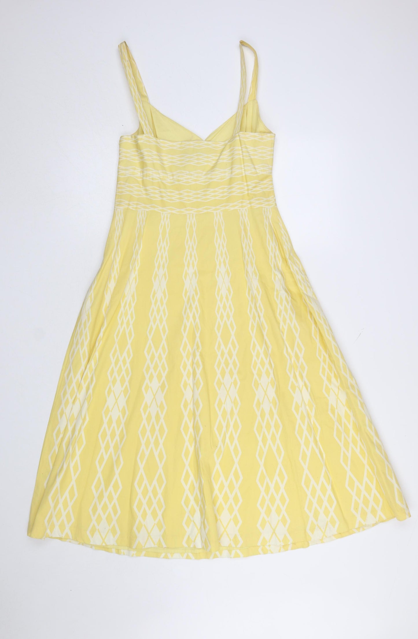 L.K. Bennett Women’s Yellow Geometric Cotton A-Line Dress Size 8