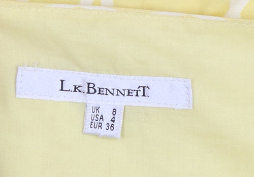 L.K. Bennett Women’s Yellow Geometric Cotton A-Line Dress Size 8