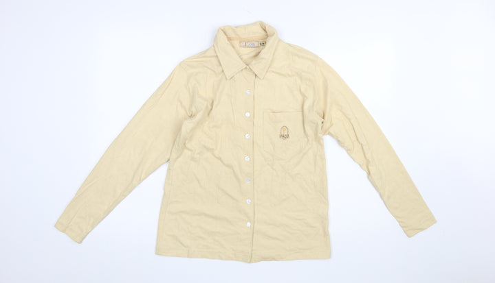 Paco Women's Beige Cotton Blend Long Sleeve Button-Up Shirt S