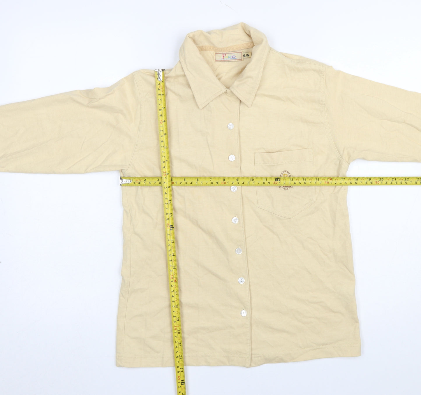 Paco Women's Beige Cotton Blend Long Sleeve Button-Up Shirt S