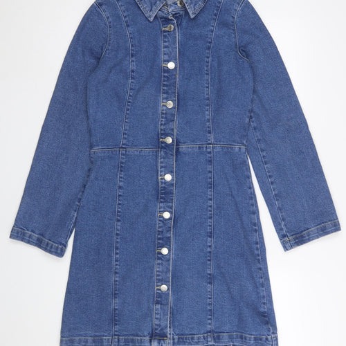 Vero Moda Women Blue Denim Button Front Long Sleeve Shirt Dress XS