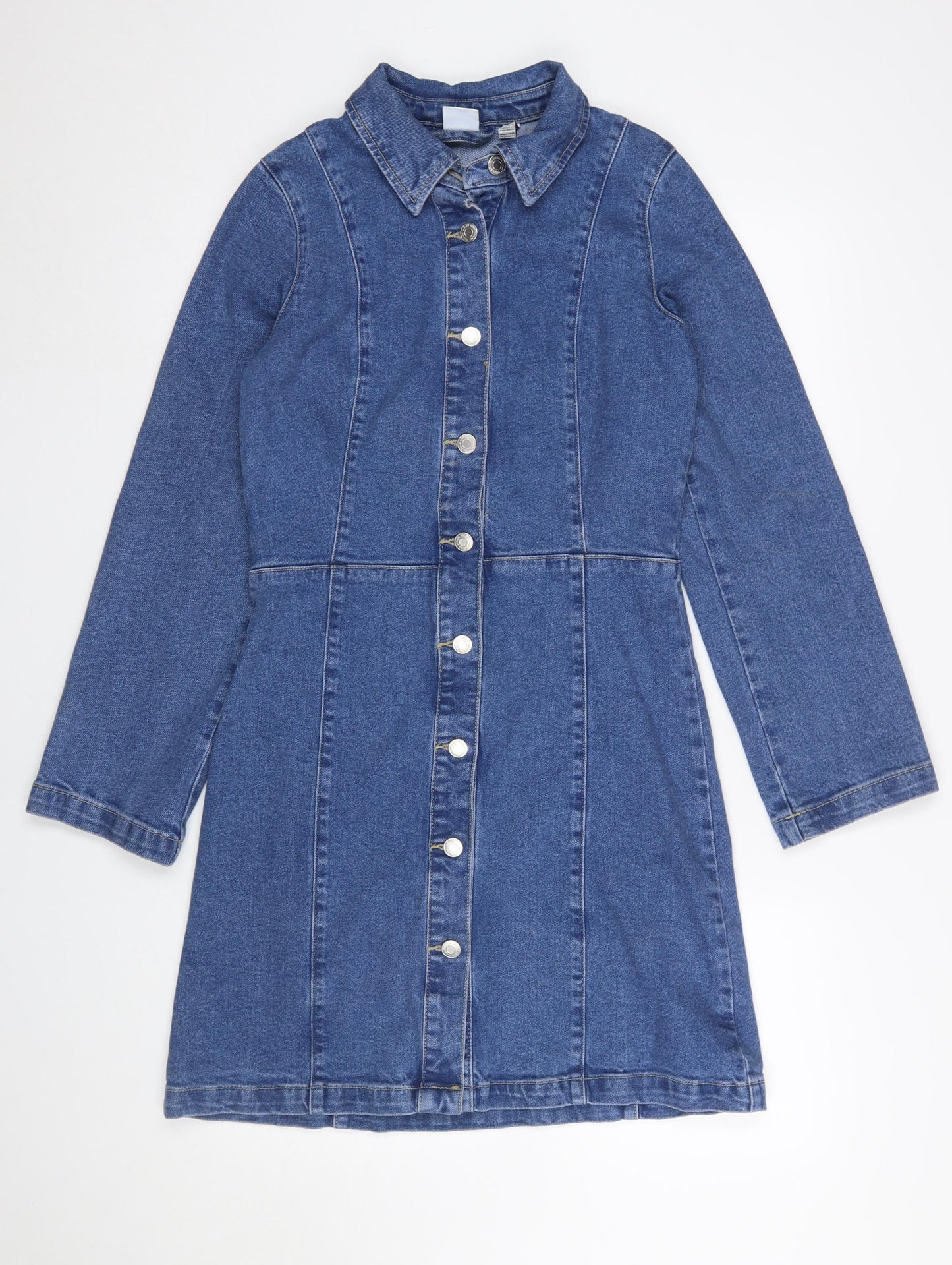 Vero Moda Women Blue Denim Button Front Long Sleeve Shirt Dress XS