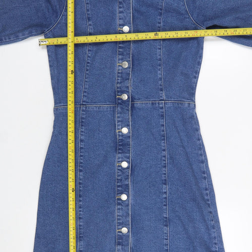 Vero Moda Women Blue Denim Button Front Long Sleeve Shirt Dress XS
