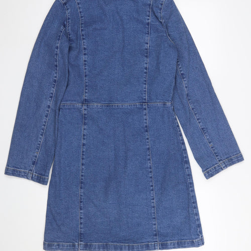 Vero Moda Women Blue Denim Button Front Long Sleeve Shirt Dress XS