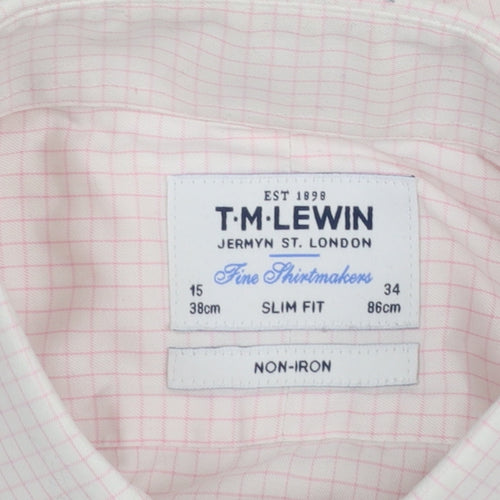 T.M. Lewin Men's Pink Check Slim Fit Non-Iron Dress Shirt 15in Collar