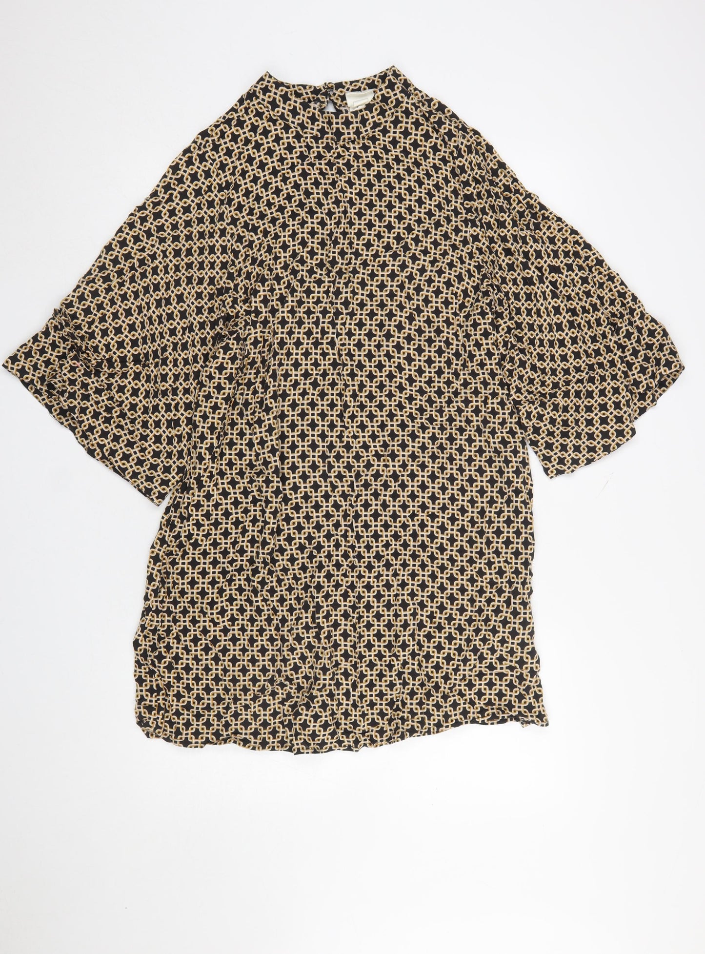 H&M Women’s Beige Geometric Shift Dress Size 14 Vintage Style