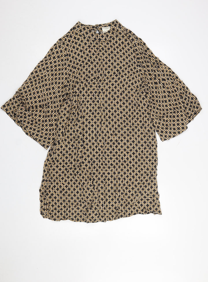 H&M Women’s Beige Geometric Shift Dress Size 14 Vintage Style