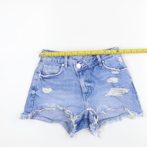 Bershka Women Blue Size 6 Cut-Off High Waist Denim Shorts