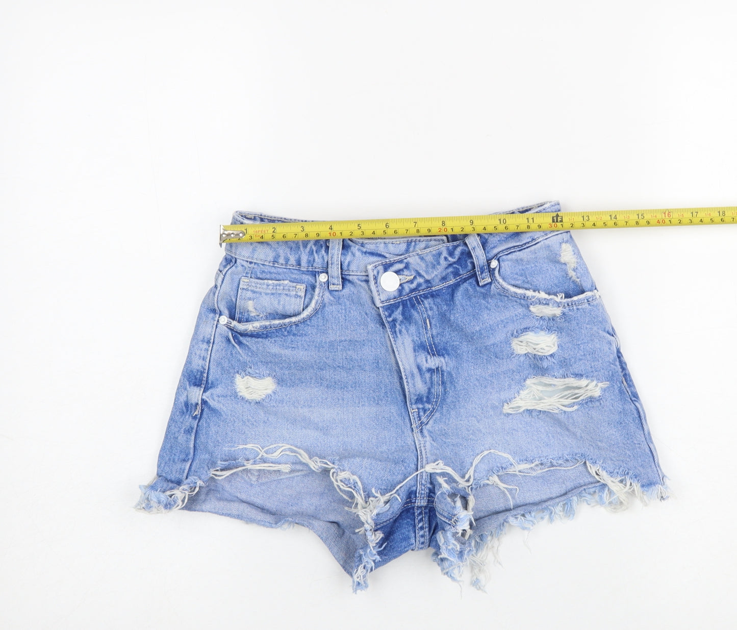 Bershka Women Blue Size 6 Cut-Off High Waist Denim Shorts