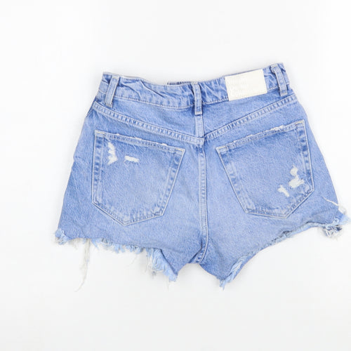 Bershka Women Blue Size 6 Cut-Off High Waist Denim Shorts