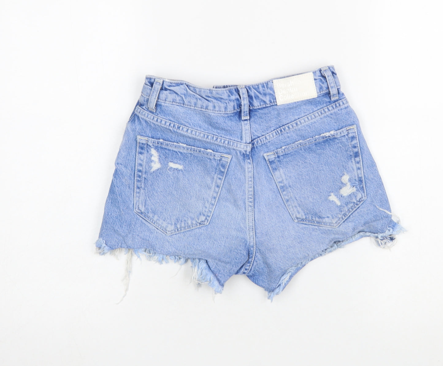 Bershka Women Blue Size 6 Cut-Off High Waist Denim Shorts