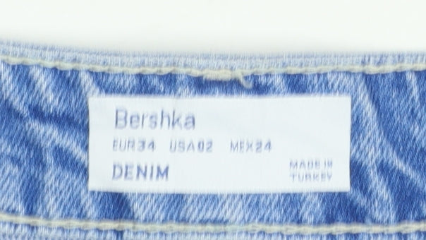 Bershka Women Blue Size 6 Cut-Off High Waist Denim Shorts