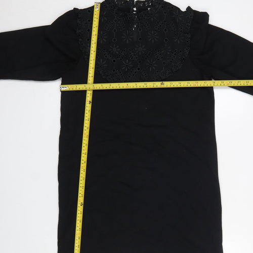 Oliver Bonas Women Black Size 8 Shift Lace High Neck Long Sleeve Dress