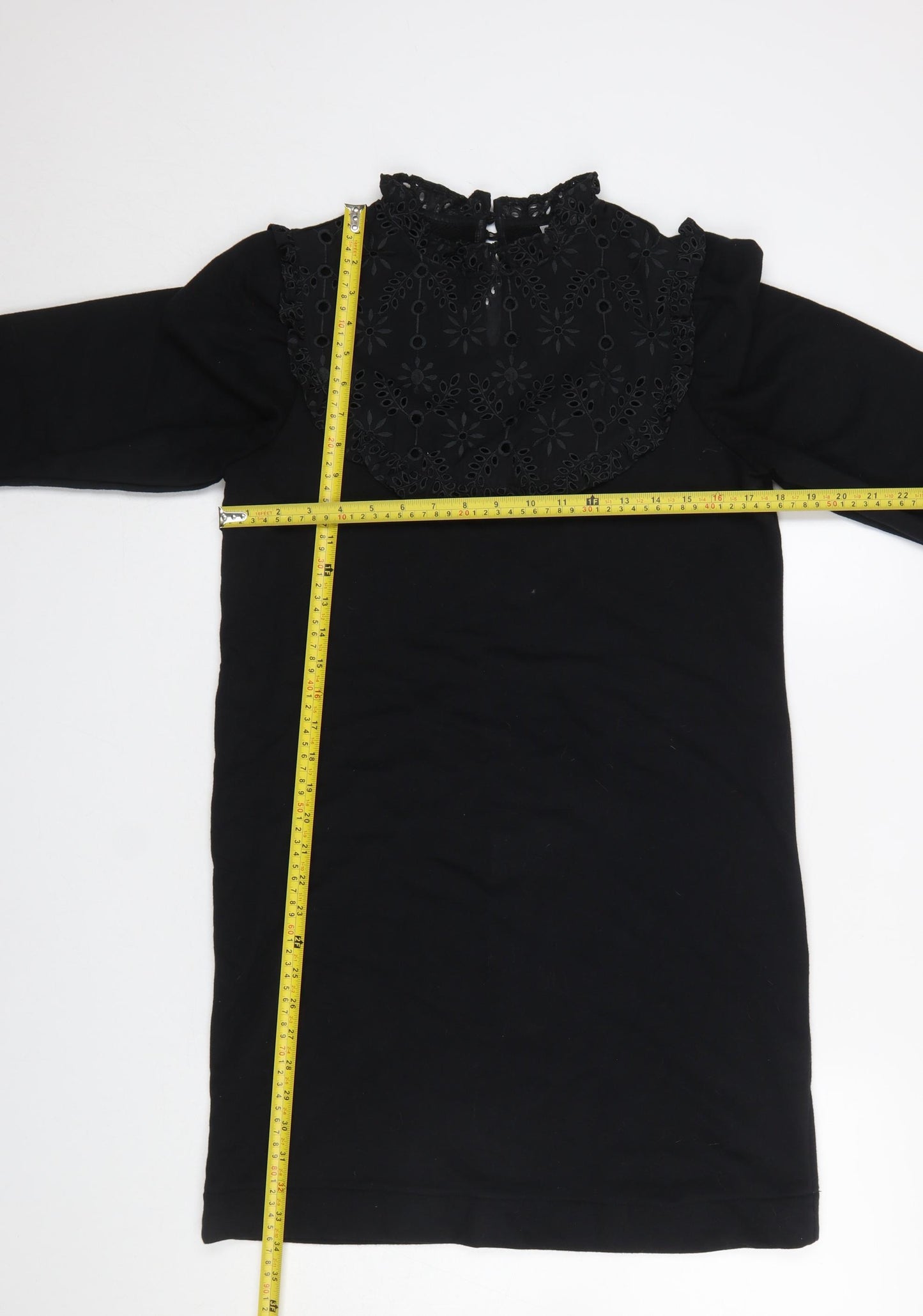 Oliver Bonas Women Black Size 8 Shift Lace High Neck Long Sleeve Dress