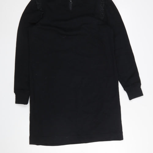 Oliver Bonas Women Black Size 8 Shift Lace High Neck Long Sleeve Dress