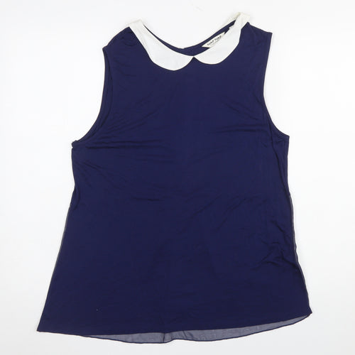 NAF NAF Women's Blue Sleeveless Collared Blouse XL