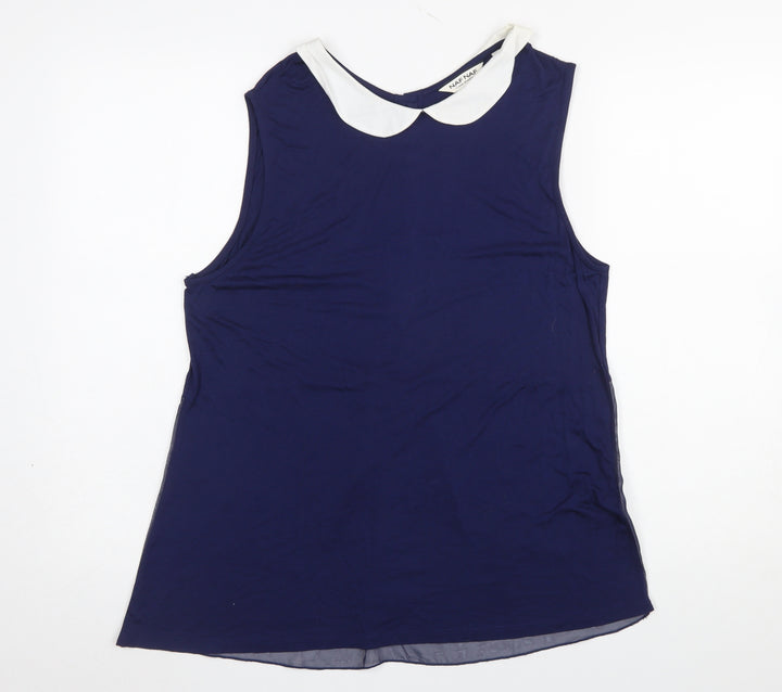 NAF NAF Women's Blue Sleeveless Collared Blouse XL