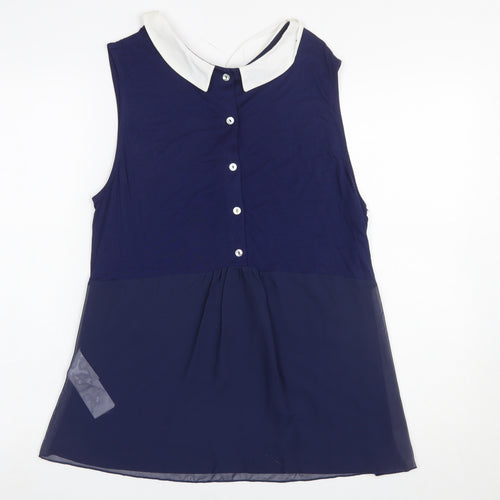 NAF NAF Women's Blue Sleeveless Collared Blouse XL