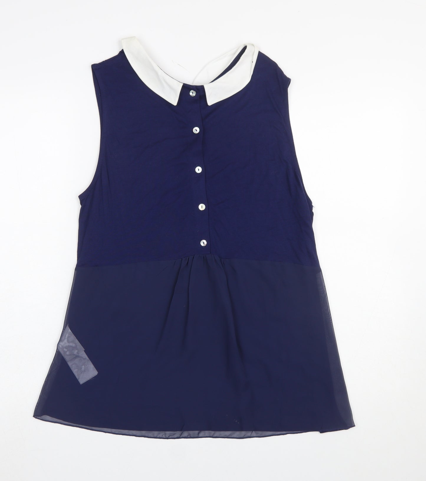 NAF NAF Women's Blue Sleeveless Collared Blouse XL