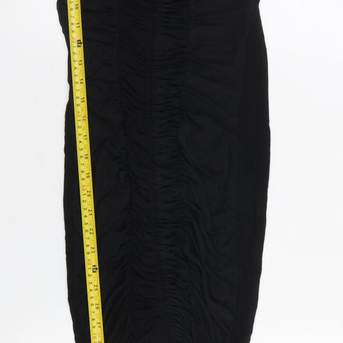 Boohoo Women’s Black Ruched Bodycon Midi Dress Size 8 Party
