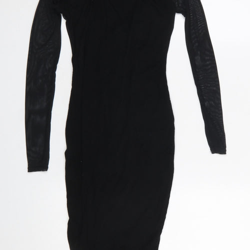 Boohoo Women’s Black Ruched Bodycon Midi Dress Size 8 Party