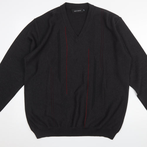 Gilt Edge Men's Black 2XL V-Neck Geometric Wool Blend Jumper