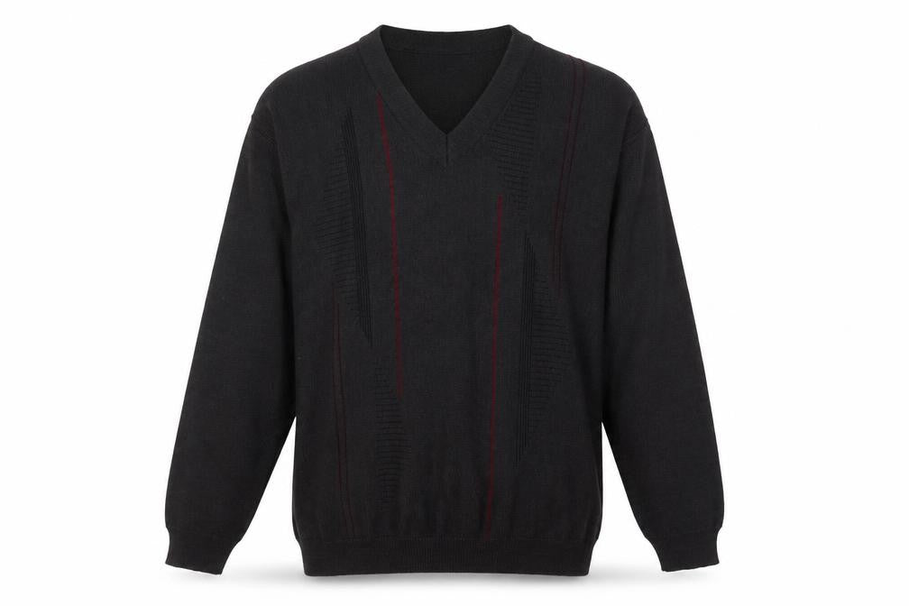 Front view of Gilt Edge Men's Black 2XL V-Neck Geometric Wool Blend Jumper