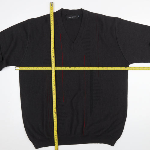 Gilt Edge Men's Black 2XL V-Neck Geometric Wool Blend Jumper