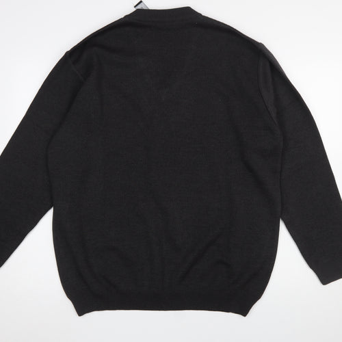 Gilt Edge Men's Black 2XL V-Neck Geometric Wool Blend Jumper