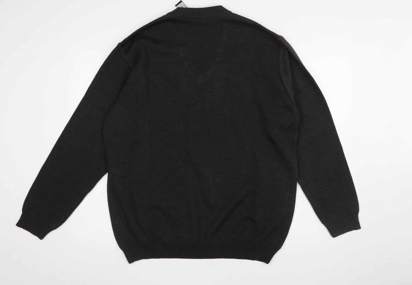 Gilt Edge Men's Black 2XL V-Neck Geometric Wool Blend Jumper