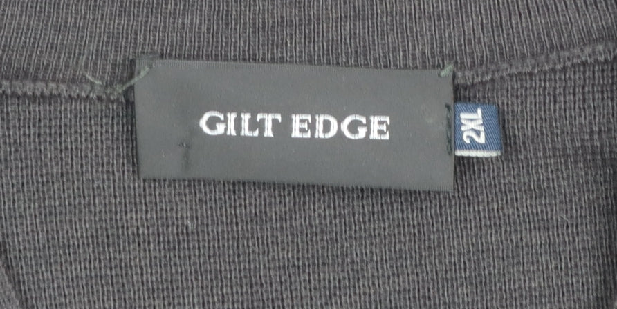 Gilt Edge Men's Black 2XL V-Neck Geometric Wool Blend Jumper