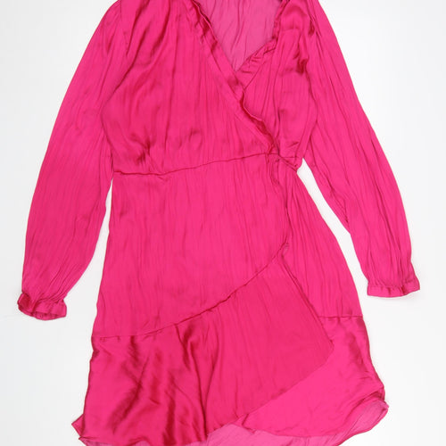 Next Women’s Pink Wrap Dress Size 16 Short Sleeve Party Cocktail