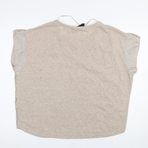 Zara Women Beige Basic Printed Crew Neck Short Sleeve T-Shirt Size M