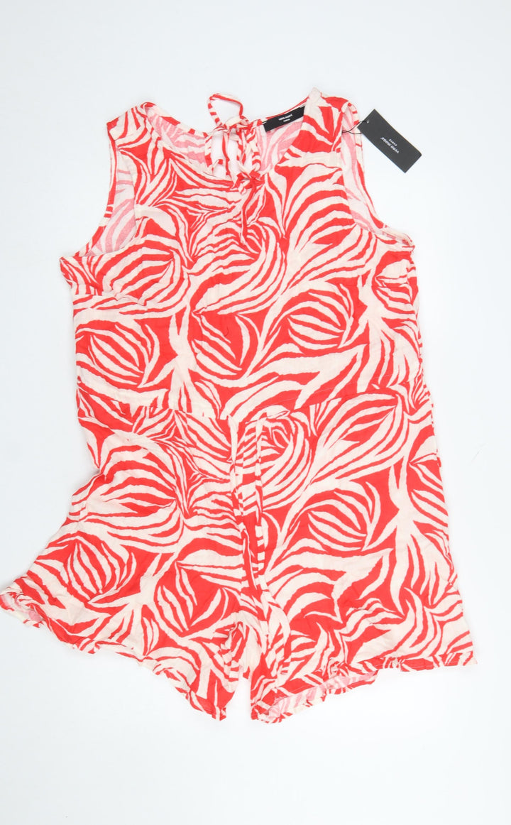 Vero Moda Curve Red White Cotton Sleeveless Playsuit UK 16