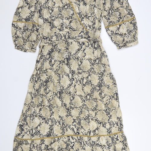 Marks and Spencer Women’s Beige Animal Print Midi Wrap Dress Size 8